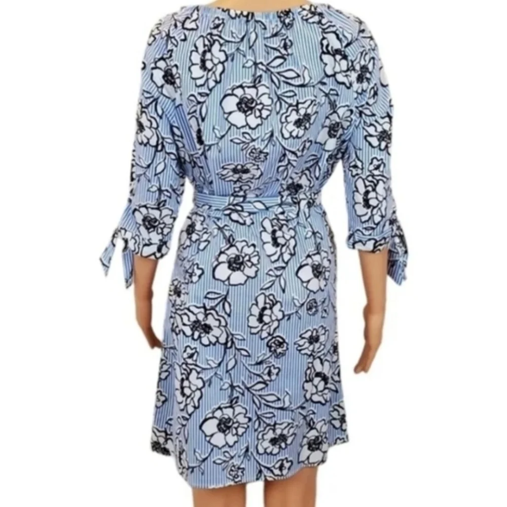 NEW Como vintage blue stripe floral 3/4 sleeve Dress